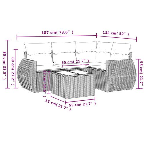 Sofasæt 5 dele med hynder polyrattan grå