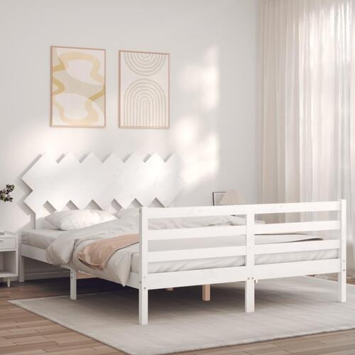 Sengeramme med sengegavl kingsize massivt træ hvid