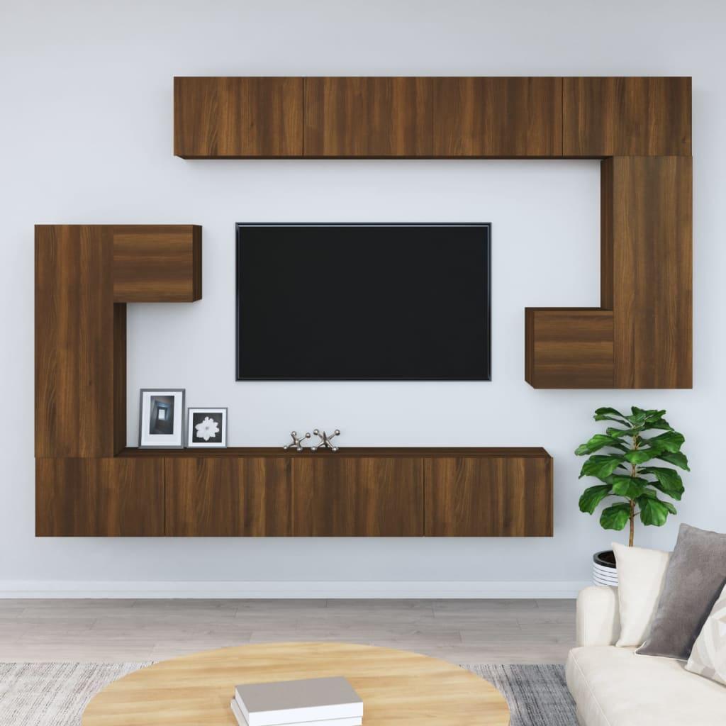 Væghængt tv-bord 37x37x72 cm konstrueret træ brun egetræsfarve