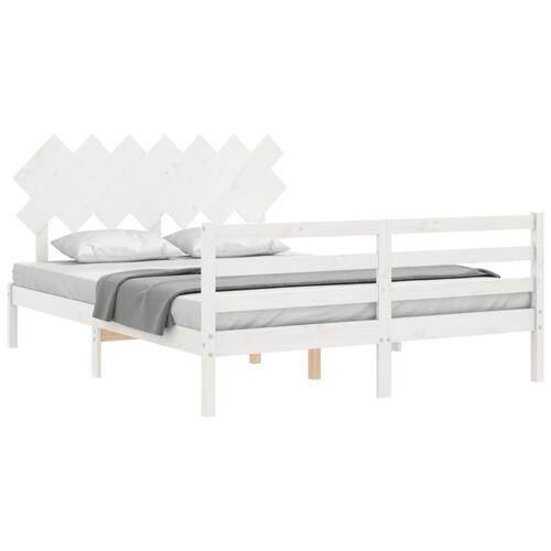 Sengeramme med sengegavl kingsize massivt træ hvid