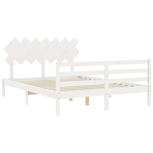 Sengeramme med sengegavl kingsize massivt træ hvid
