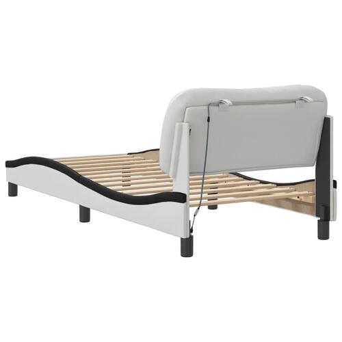 Sengeramme med LED-lys 90x200 cm kunstlæder hvid og sort
