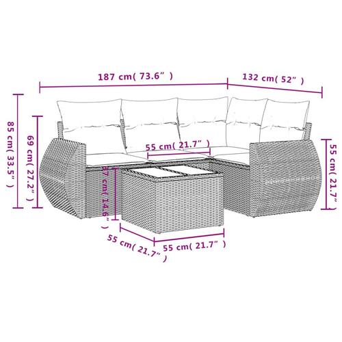 Sofasæt til haven 5 dele med hynder polyrattan beige
