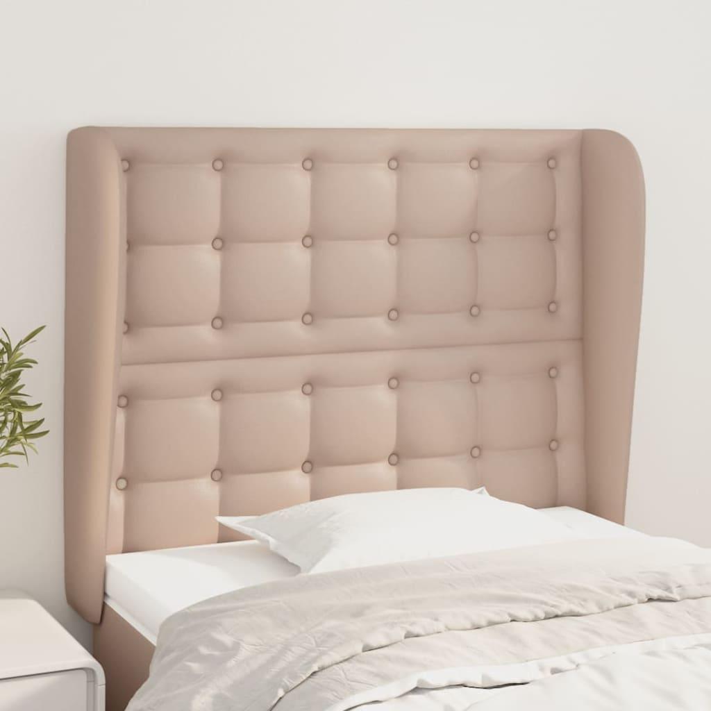 Sengegavl med kanter 83x23x118/128 cm kunstlæder cappuccino billede
