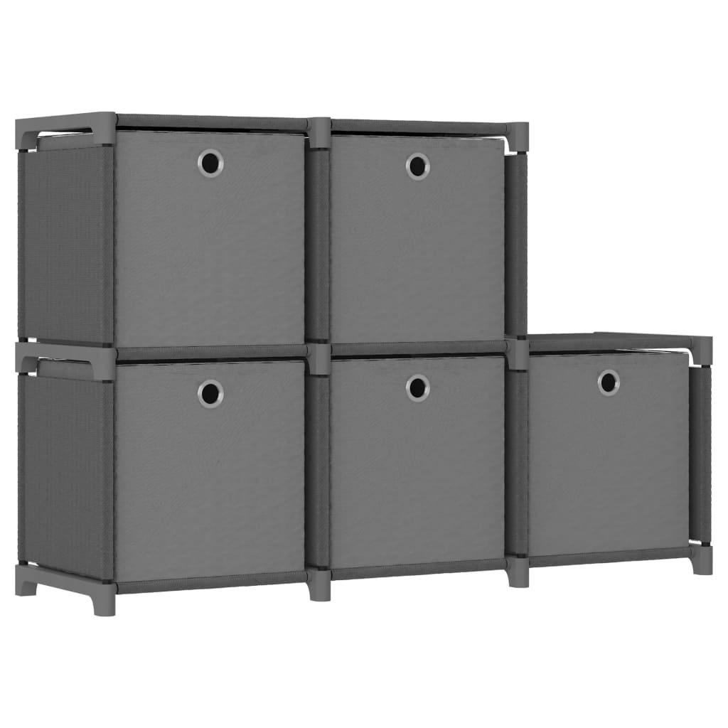 Displayreol med 5 rum og kasser 103x30x72,5 cm stof grå