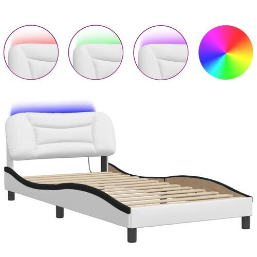 Sengeramme med LED-lys 100x200 cm kunstlæder hvid og sort