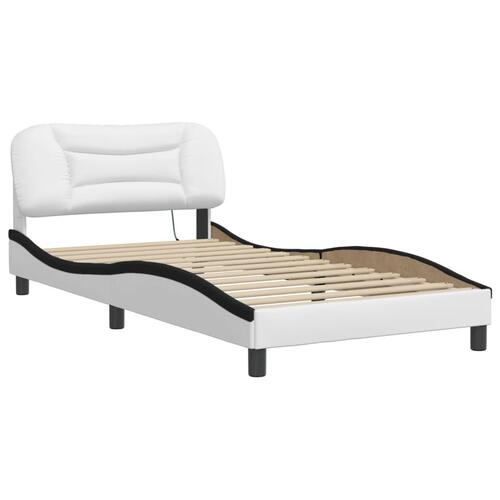 Sengeramme med LED-lys 100x200 cm kunstlæder hvid og sort