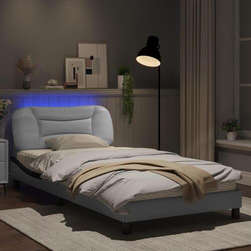 Sengeramme med LED-lys 100x200 cm kunstlæder hvid og sort