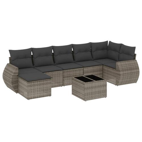 Sofasæt til haven 8 dele med hynder polyrattan grå