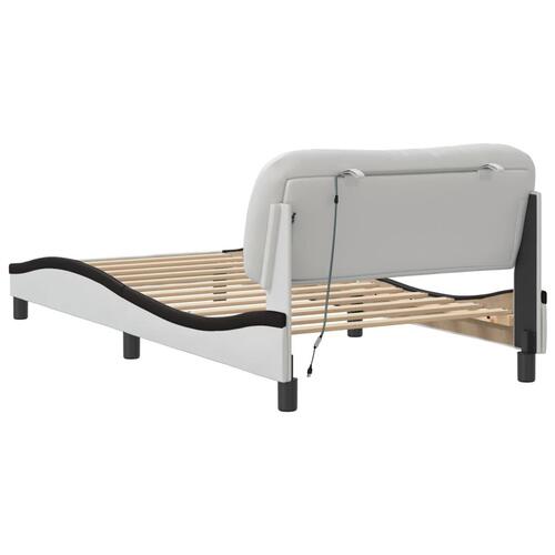 Sengeramme med LED-lys 100x200 cm kunstlæder hvid og sort