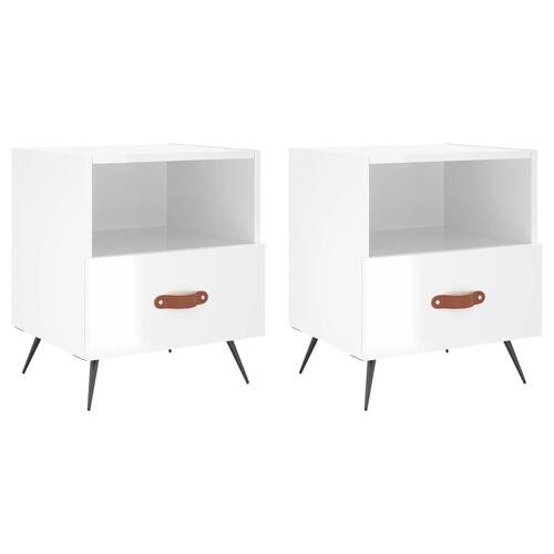 Sengeborde 2 stk. 40x35x47,5 cm konstrueret træ hvid højglans