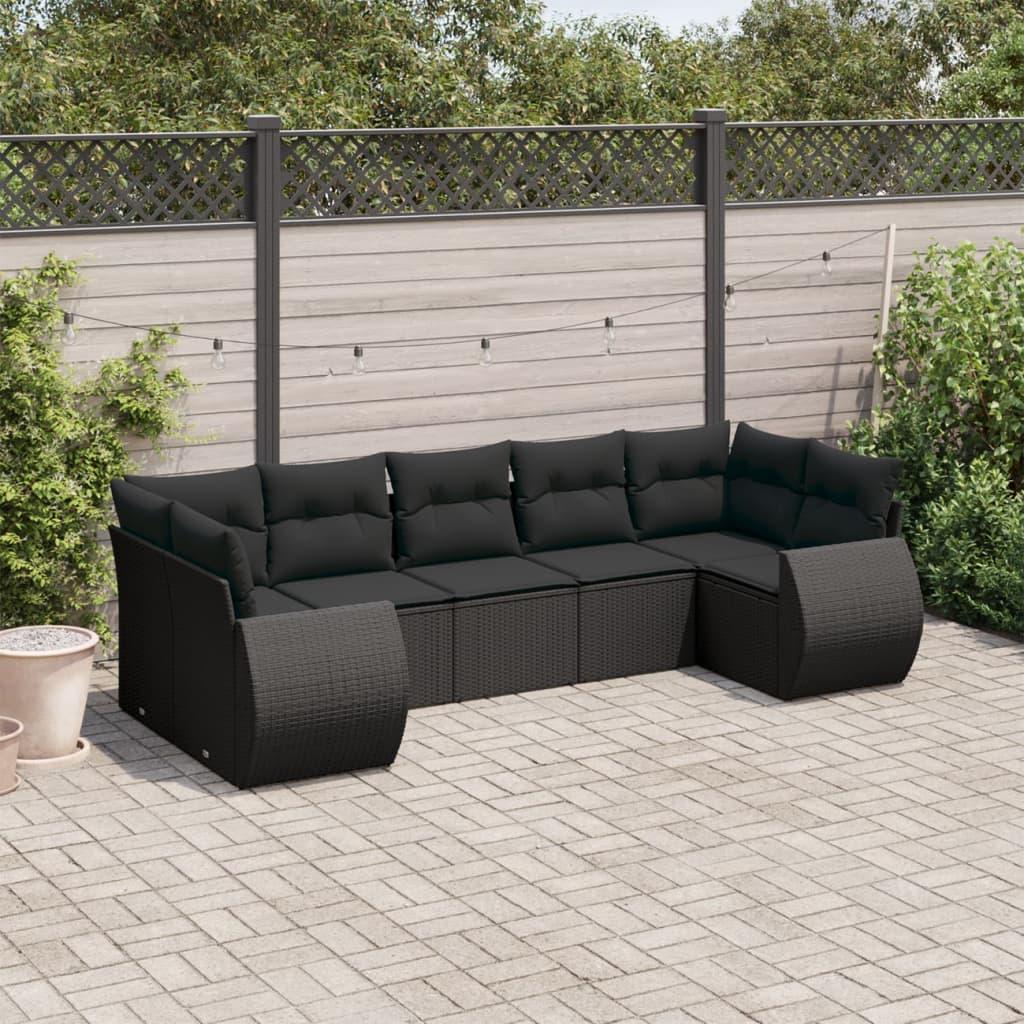 Sofasæt til haven 7 dele med hynder polyrattan sort