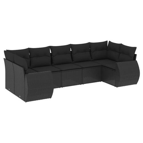 Sofasæt til haven 7 dele med hynder polyrattan sort