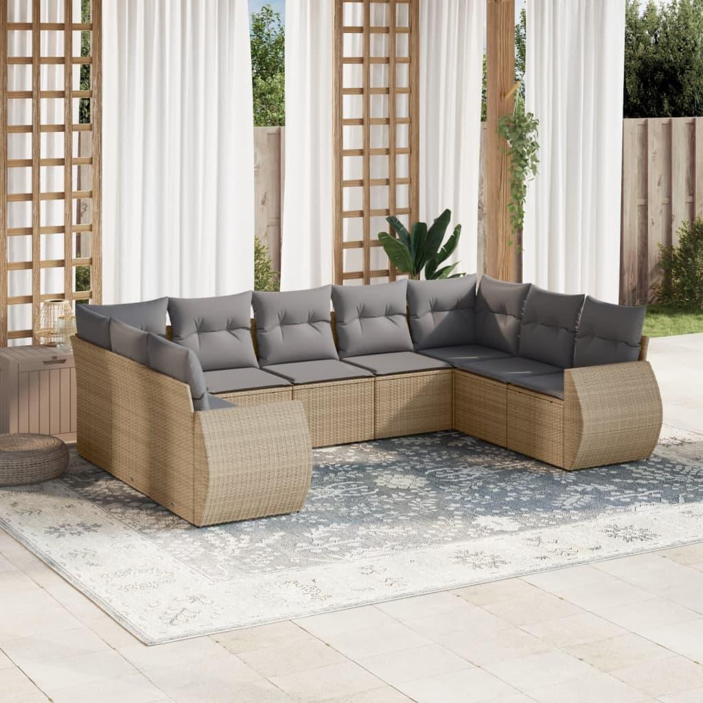 Sofasæt til haven 9 dele med hynder polyrattan beige