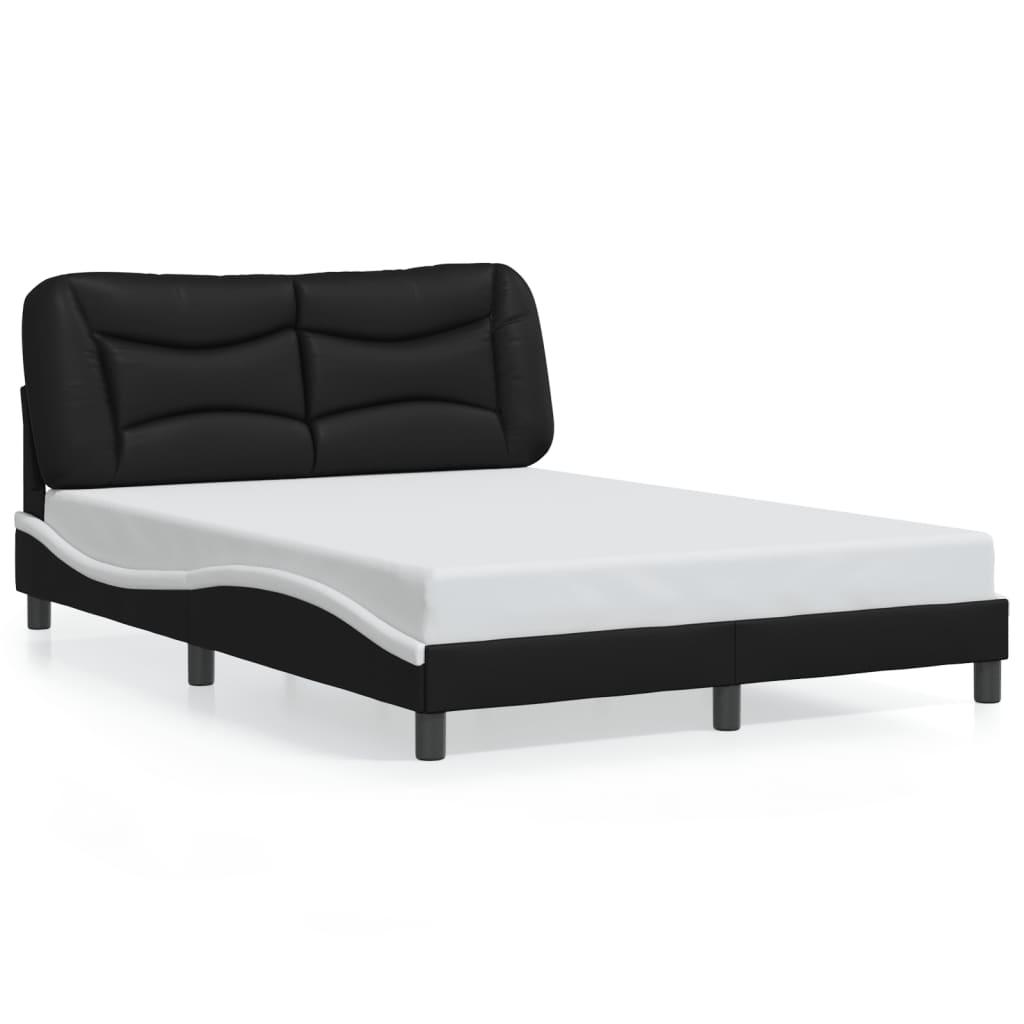 Sengeramme med LED-lys 120x200 cm kunstlæder sort og hvid