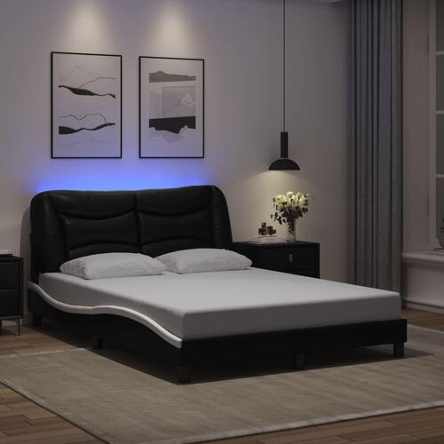 Sengeramme med LED-lys 120x200 cm kunstlæder sort og hvid