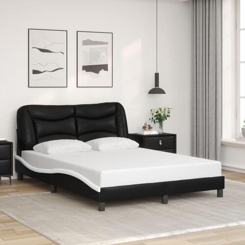 Sengeramme med LED-lys 120x200 cm kunstlæder sort og hvid