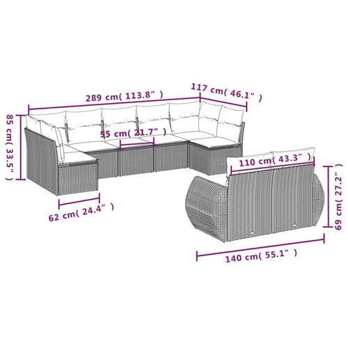Sofasæt til haven 9 dele med hynder polyrattan grå