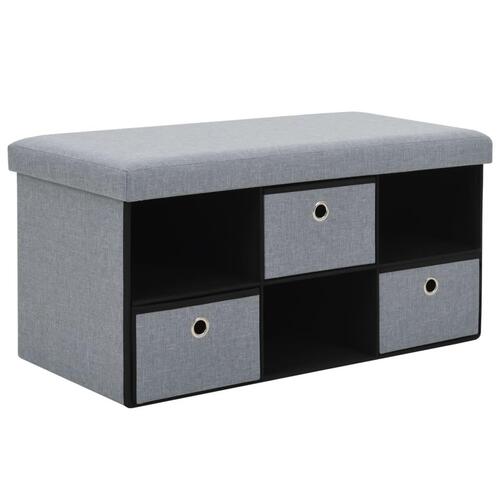 Sammenfoldelig opbevaringsbænk imiteret linned 76 x 38 x 38 cm lysegrå