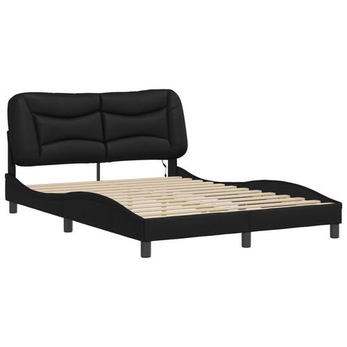 Sengeramme med LED-lys 140x190 cm kunstlæder sort