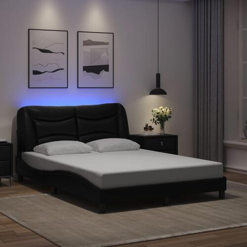 Sengeramme med LED-lys 140x190 cm kunstlæder sort