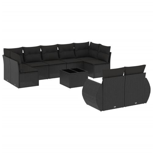 Sofasæt til haven 10 dele med hynder polyrattan sort