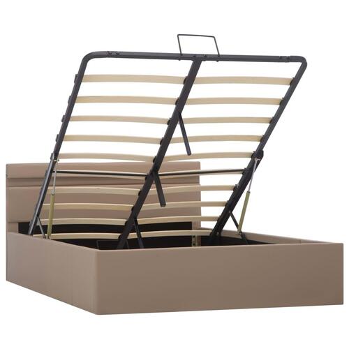 Hydraulisk opbevaringsseng LED 120x200 cm kunstlæder cappuccino
