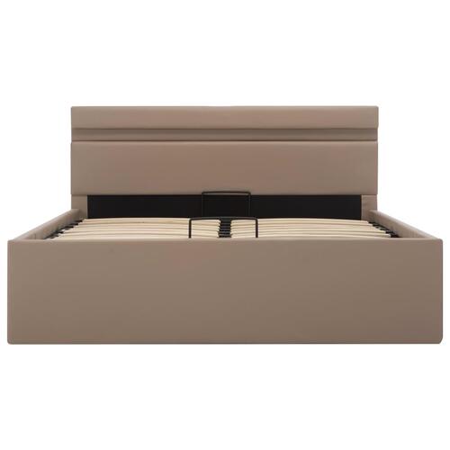 Hydraulisk opbevaringsseng LED 120x200 cm kunstlæder cappuccino