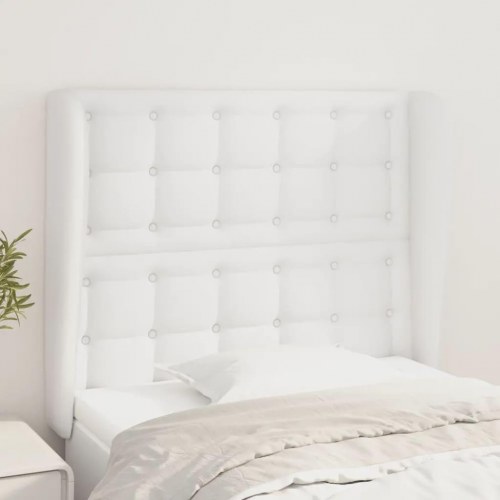 Sengegavl med kanter 93 x 23 x 118/128 cm kunstlæder - hvid