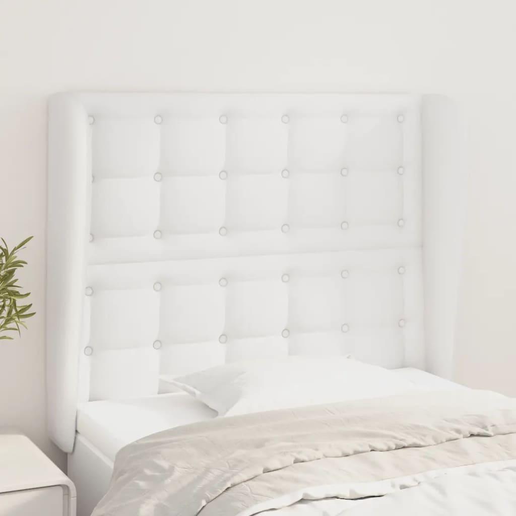 Sengegavl med kanter 93x23x118/128 cm kunstlæder hvid billede