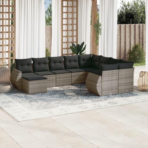 Sofasæt til haven 10 dele med hynder polyrattan grå