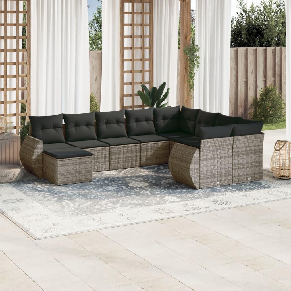 Sofasæt til haven 10 dele med hynder polyrattan grå