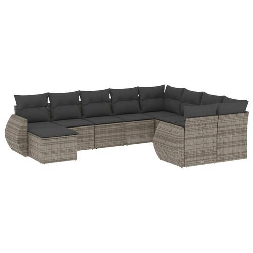 Sofasæt til haven 10 dele med hynder polyrattan grå