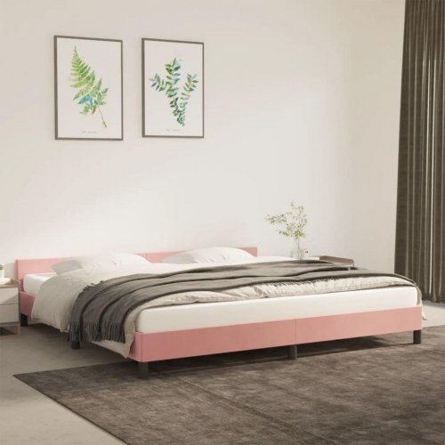Sengeramme med hovedgærde i fløjl - lyserød, 200×200 cm (uden madras)