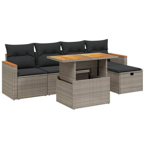 Sofasæt til haven 6 dele med hynder polyrattan grå