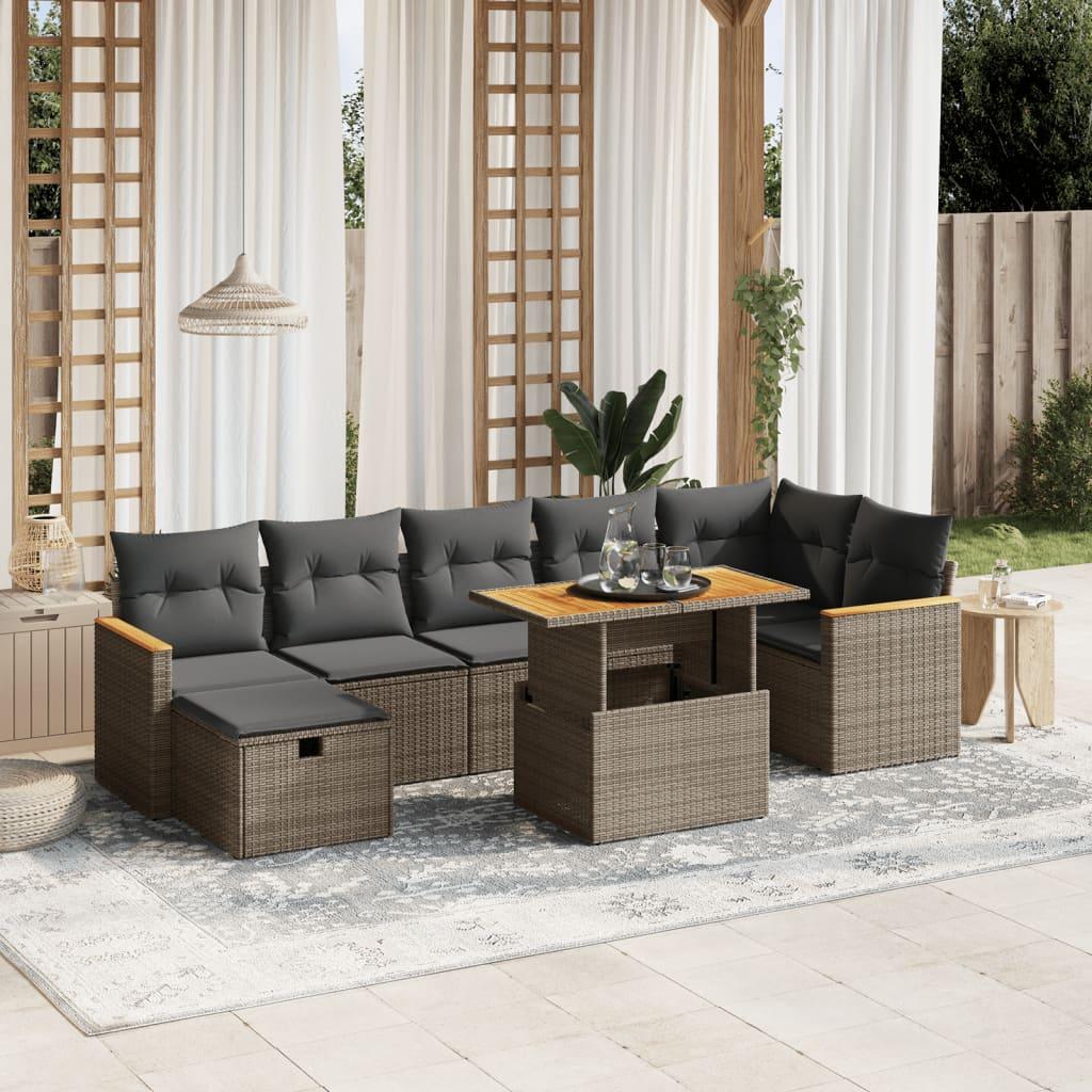 Sofasæt til haven 8 dele med hynder polyrattan grå