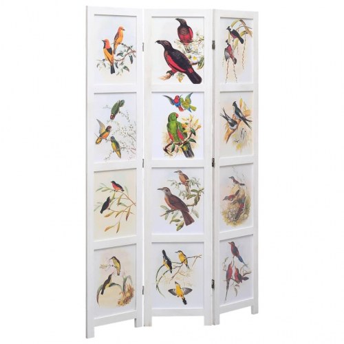 3-panels rumdeler 105 x 165 cm stof fugledesign hvid