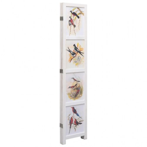 3-panels rumdeler 105 x 165 cm stof fugledesign hvid