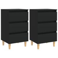 Sengeskabe m. massive træben 2 stk. 40x35x69 cm sort