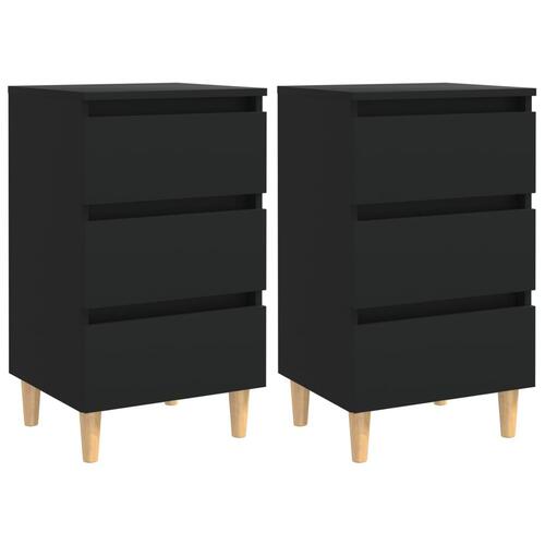 Sengeskabe m. massive træben 2 stk. 40x35x69 cm sort