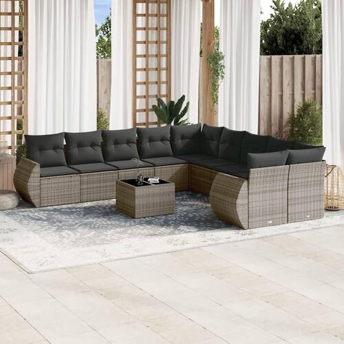 Sofasæt til haven 10 dele med hynder polyrattan grå