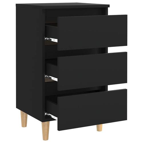 Sengeskabe m. massive træben 2 stk. 40x35x69 cm sort