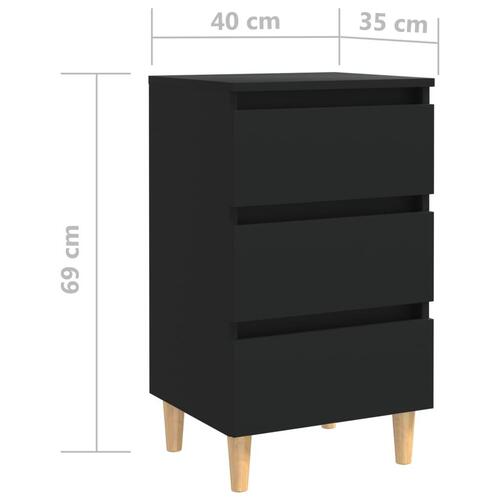 Sengeskabe m. massive træben 2 stk. 40x35x69 cm sort