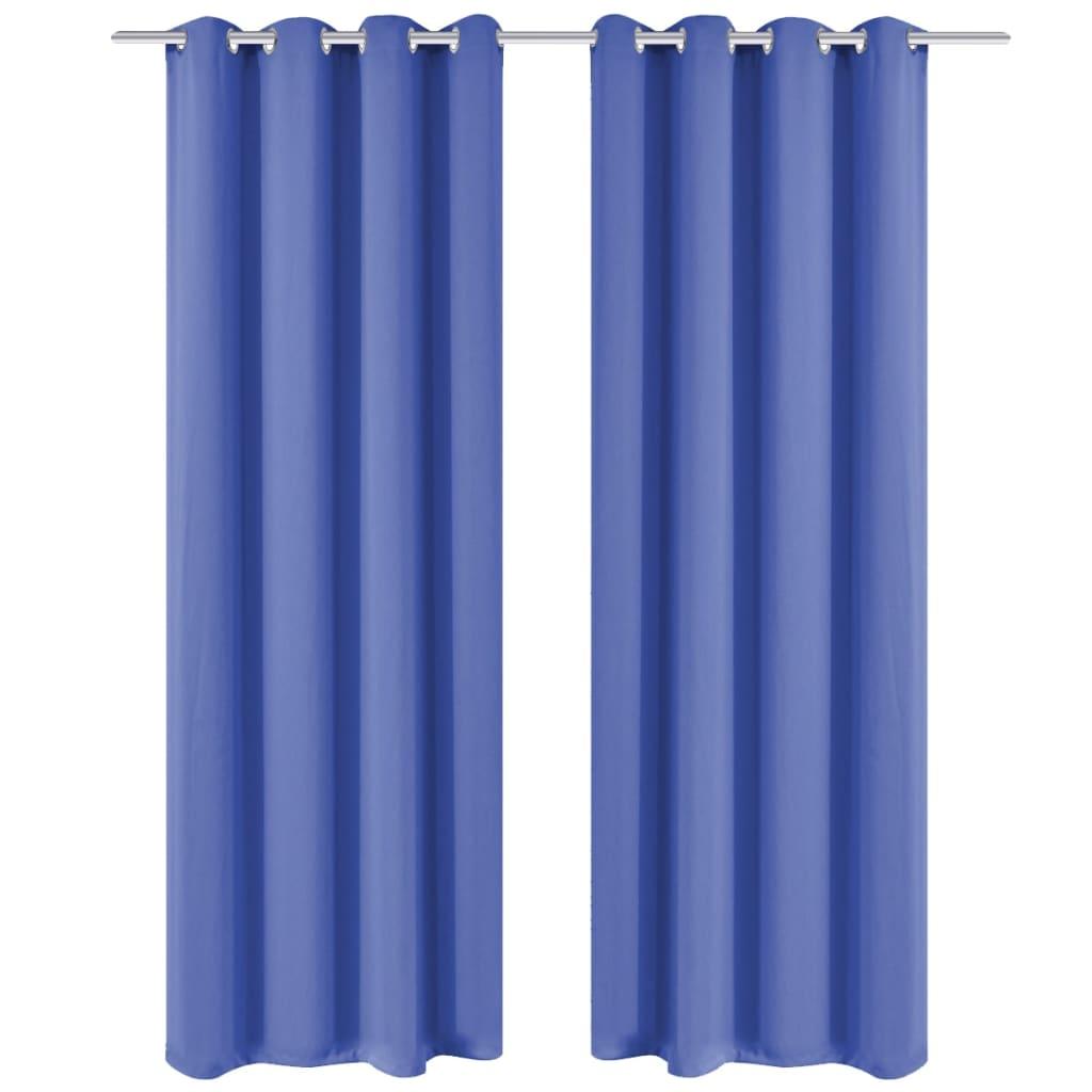 Lysdæmpende gardiner 2 stk. med metalsnøreringe 135x175 cm blå