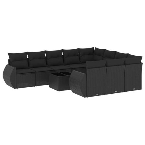 Sofasæt til haven 11 dele med hynder polyrattan sort