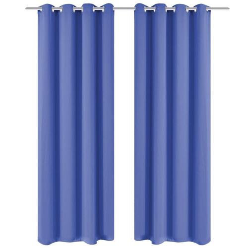 Lysdæmpende gardiner 2 stk. med metalsnøreringe 135x245 cm blå