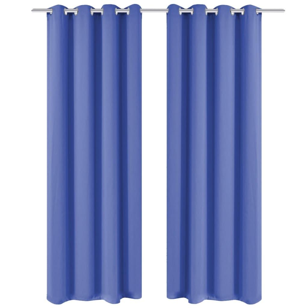 Lysdæmpende gardiner 2 stk. med metalsnøreringe 135x245 cm blå