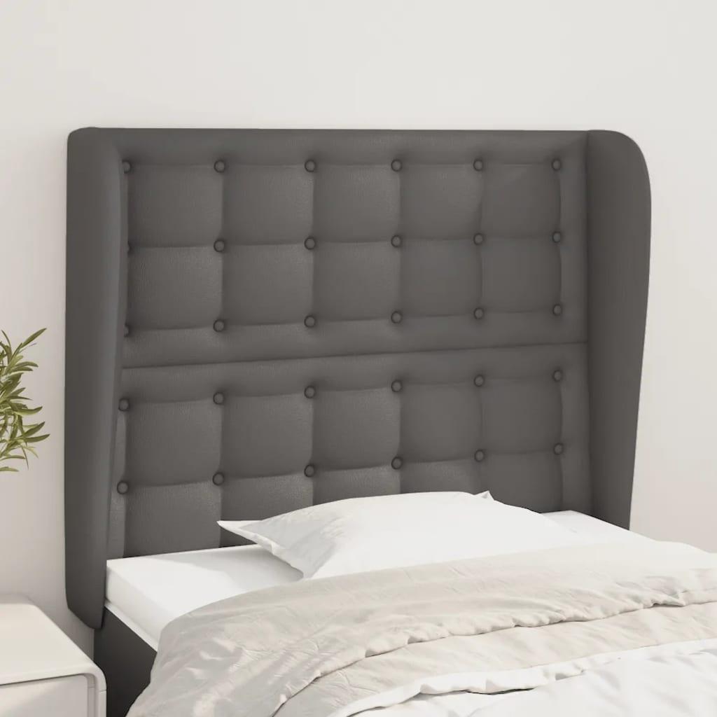 Sengegavl med kanter 93×23×118/128 cm - kunstlæder, grå