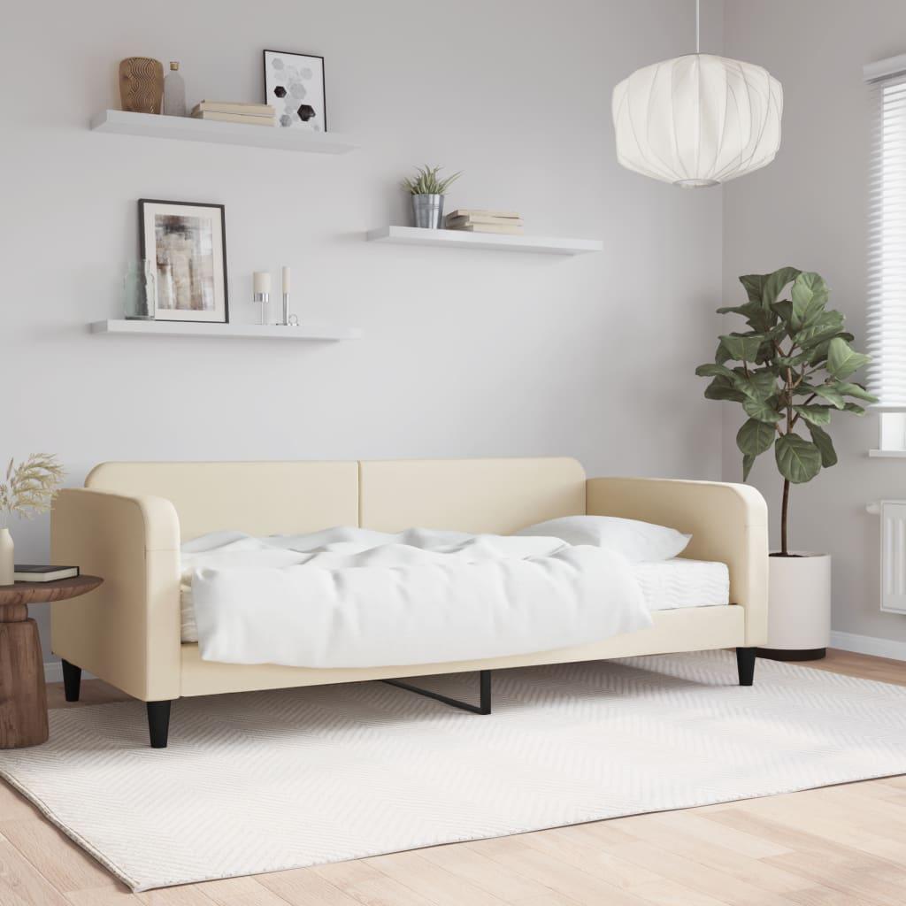 Daybed med madras 90x200 cm stof cremefarvet billede