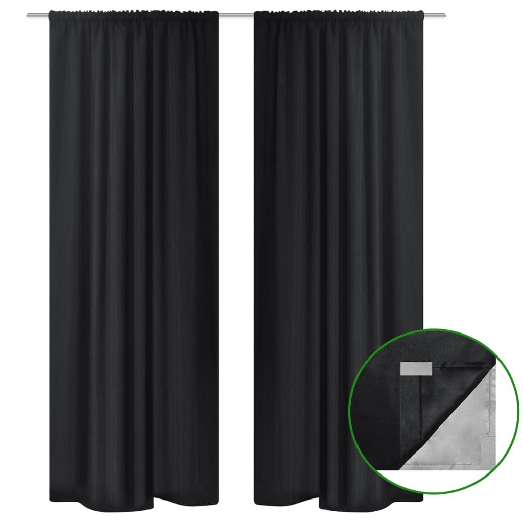 Lysdæmpende gardiner 2 stk. dobbelt stoflag 140x175 cm sort